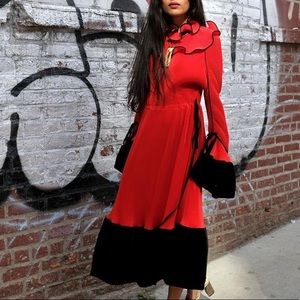 TORY BURCH Convertible Ruffle Dress In red medium new 2019 Runway